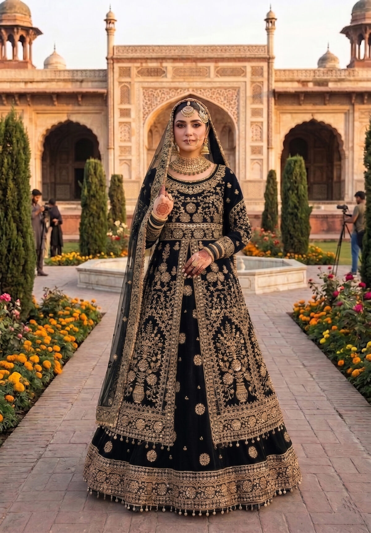 Stylish Black Color Velvet Fabric Embroidery Fancy Thread Sequence Work Bridal Lehenga