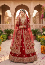 Stylish Maroon Color Velvet Fabric Embroidery Fancy Thread Sequence Work Bridal Lehenga