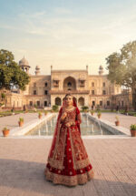 Stylish Maroon Color Velvet Fabric Embroidery Fancy Thread Sequence Work Bridal Lehenga