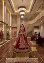 Stylish Maroon Color Velvet Fabric Embroidery Fancy Thread Sequence Work Bridal Lehenga