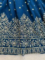 Teal Blue Color Faux Georgette Fabric Thread With Sequence Work Anarkali Suit