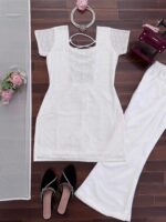 White Color Faux Georgette Fabric Thread With Sequence Work Suit