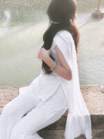 White Color Faux Georgette Fabric Thread With Sequence Work Suit