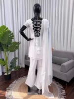 White Color Faux Georgette Fabric Thread With Sequence Work Suit