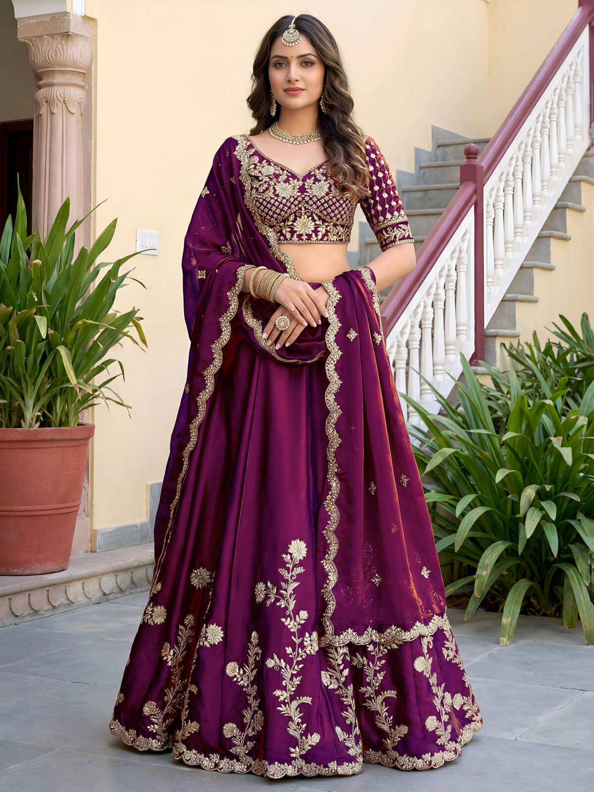 Wine Color Rangoli Silk Fabric Jari And Dori With Sequence Embroidery Work Lehenga