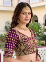 Wine Color Rangoli Silk Fabric Jari And Dori With Sequence Embroidery Work Lehenga