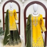 Yellow Color Natural Crepe Fabric Thread With Sequence Work Palazzo Suit