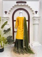 Yellow Color Natural Crepe Fabric Thread With Sequence Work Palazzo Suit