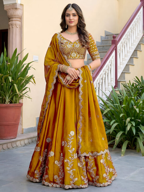 Yellow Color Rangoli Silk Fabric Jari And Dori With Sequence Embroidery Work Lehenga