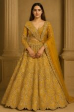 Yellow Color Thai Silk Fabric Sequence With Dori Work Lehenga