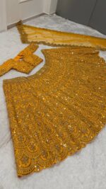 Yellow Color Thai Silk Fabric Sequence With Dori Work Lehenga