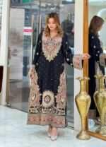 Black Color Biscuit Slub Fabric Sequence Work Kashmir Style Kaftan Suit