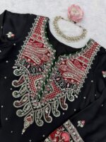 Black Color Biscuit Slub Fabric Sequence Work Kashmir Style Kaftan Suit