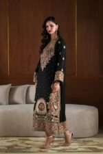 Black Color Biscuit Slub Fabric Sequence Work Kashmir Style Kaftan Suit