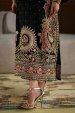 Black Color Biscuit Slub Fabric Sequence Work Kashmir Style Kaftan Suit