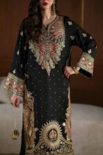 Black Color Biscuit Slub Fabric Sequence Work Kashmir Style Kaftan Suit