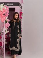 Black Color Biscuit Slub Fabric Thread Work Suit