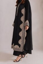 Black Color Biscuit Slub Fabric Thread Work Suit