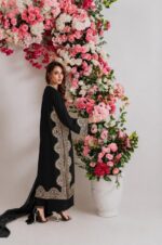 Black Color Biscuit Slub Fabric Thread Work Suit