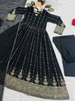 Black Color Faux Blooming Fabric Sequence With Jari Embroidery Work Anarkali Suit
