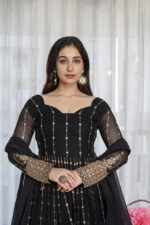 Black Color Faux Blooming Fabric Sequence With Jari Embroidery Work Anarkali Suit