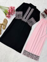 Black Color Rayon Cotton Fabric Thread Work Palazzo Suit