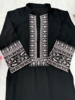 Black Color Rayon Cotton Fabric Thread Work Palazzo Suit