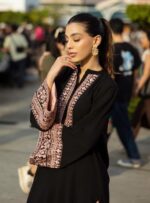 Black Color Rayon Cotton Fabric Thread Work Palazzo Suit