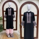 Black Color Rayon Cotton Fabric Thread Work Palazzo Suit