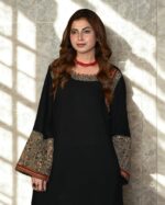 Black Color Slub Rayon Fabric Thread Work Kashmiri Style Tunic Palazzo Suit