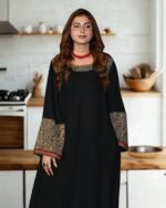 Black Color Slub Rayon Fabric Thread Work Kashmiri Style Tunic Palazzo Suit