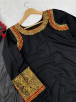 Black Color Slub Rayon Fabric Thread Work Kashmiri Style Tunic Palazzo Suit