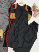 Black Color Slub Rayon Fabric Thread Work Kashmiri Style Tunic Palazzo Suit