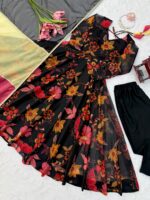 Black Color Tabby Organza Fabric Digital Print Work Anarkali Suit