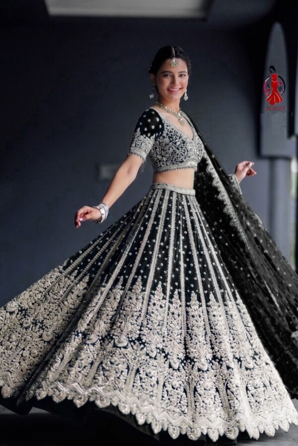 Black Heavy Butterfly Net Beautiful Embroidery Work Bridal Lehenga