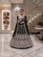 Black Heavy Butterfly Net Beautiful Embroidery Work Bridal Lehenga