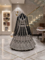 Black Heavy Butterfly Net Beautiful Embroidery Work Bridal Lehenga