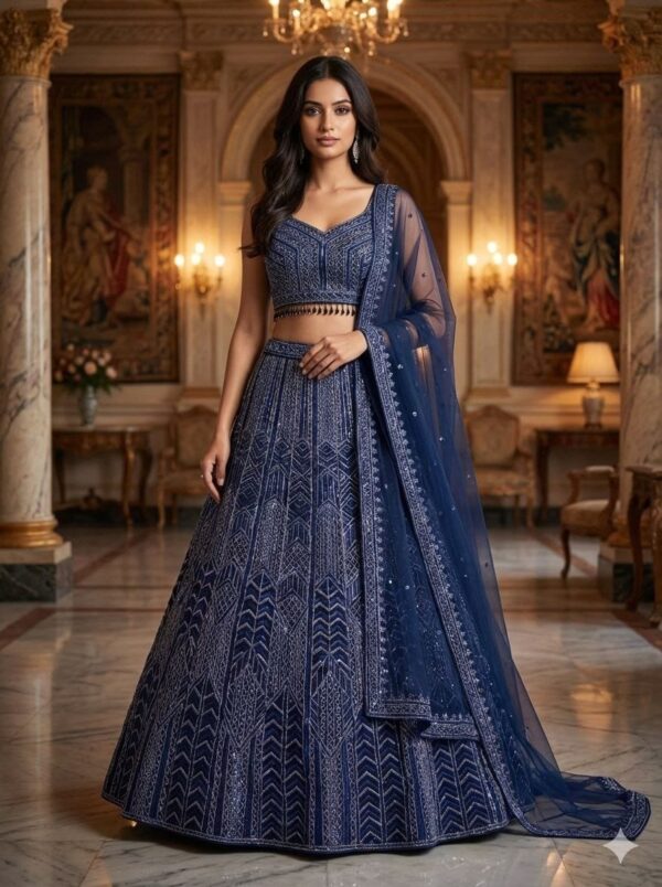 Blue Color Georgette Fabric Embroidery With Sequence Work Lehenga