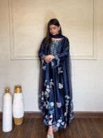 Blue Color Jura Silk Fabric Thread Work Suit
