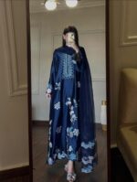 Blue Color Jura Silk Fabric Thread Work Suit