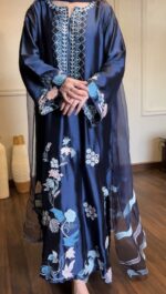 Blue Color Jura Silk Fabric Thread Work Suit