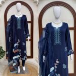 Blue Color Jura Silk Fabric Thread Work Suit