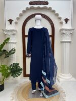 Blue Color Jura Silk Fabric Thread Work Suit
