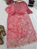 Bollywood Actress Mahira Khan Pastel Pink Color Organza Fabric Digital Print Work Suit