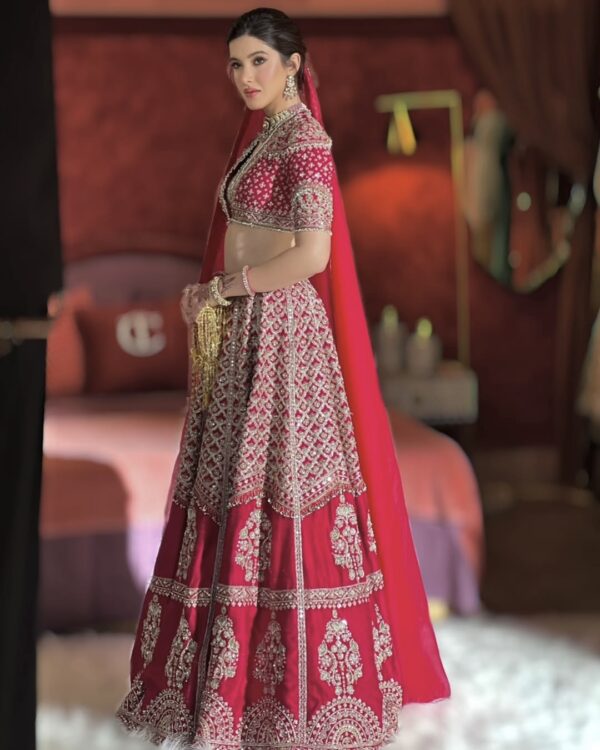 Bollywood Actress Shanaya Kapoor Red Color Muga Silk Fabric Jari With Sequence Work Lehenga