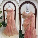 Bollywood Actress Shriya Saran Pastel Pink Color Salsa Silk Fabric Pearl Work With Bead Work Saree