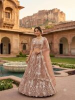 Brown Color Butterfly Soft Net Fabric Sequence Work Lehenga