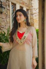 Cream Color Salsa Silk Fabric Real Mirror Work Palazzo Suit