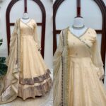 Cream Color Tabby Organza Silk Fabric Real Mirror Hand Work Lehenga Anarkali Suit