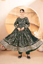 Dark Green Color Star Georgette Fabric Sequence With Multi Thread Embroidery Work Anarkali Suit